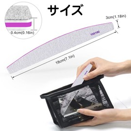 Nail File, Set of 3 3.5 oz (100 g) / 6.9 oz (180 g), Half Moon Type, Double-Sided Type, Perfect for Gel Off, Nail File, Nail Buffer, Professional Specifications, Consumables, Nail Shaping Tool (Set of