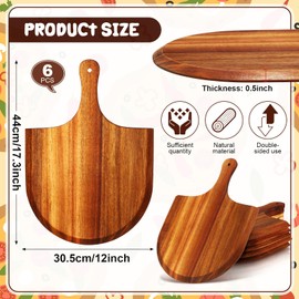 Dandat 6 Pcs Acacia Wood Pizza Peel with Handles 12 Inch Wooden Pizza Spatula Paddle Round Pizza Cutting Board Cheese Pizza Serving Tray for Meat Bread Charcuterie Deli