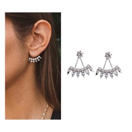 Yheakne Boho Crystal Stud Earrings Silver Rhinestone Stud Earrings CZ Drop Crystal Earrings Sparkling Earrings Front Back Earrings Jewellery for Women and Girls (Silver)