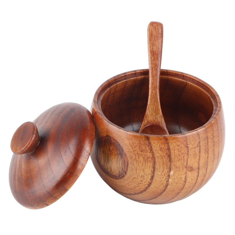 1Pc Solid Wood Spice Jar Seasoning Pot Sugar Bowl with