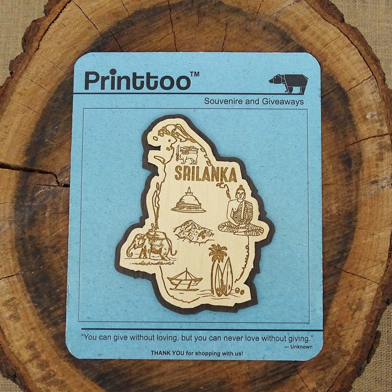 Printtoo Souvenir Gift Collectibles Sri Lanka Map Engraved Wooden Fridge