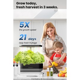 inbloom 12 Pods Hydroponics Growing System Kit, Herb Garden Planter Indoor Kit, Indoor Gardening Hydroponics Growing System with Pods, 4.2L Water Pump, Height Adjustable, Gifts for Woman, Black