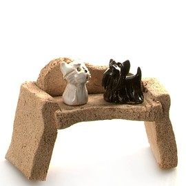 EnigmaSupplies Westie & Scotty Terrier Duo: Small White & Black Dogs on Bench