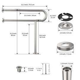 Toilet Support Rail 31.3X 31.5 Inch, Munzong Anti-Slip Satin Brushed Nickel Handicap Grab Bar for Bathroom, Stainless Steel Knurled Safety handrails with Leg for Elderly Disabled Pregnant-1.25’Tube