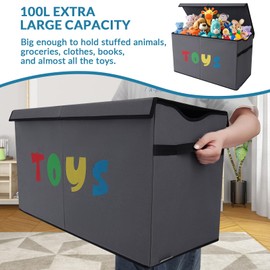 YOLOXO Toy Box Chest, Collapsible Sturdy Storage Bins with Lids, Extra Large Kids Toy Storage Organizer Boxes Bins Baskets for Kids, Boys, Girls, Nursery Room, Playroom, Closet (A-TBX-GRAY-MULTI)