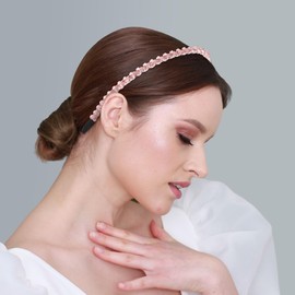 VOCOSTE Rhinestone Headband for Women Pink 0.24 Inch Wide