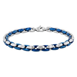 Men's Two-Tone Link Chain Bracelet - Stainless Steel, Polished Blue Finish, 9"