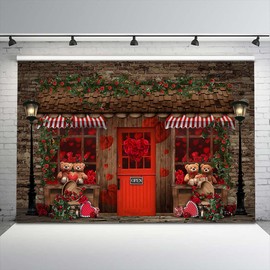 Avezano Valentine's Day Photography Backdrop Red Rose Brick Wall Valentine Portrait Background Flower Shop Love Wedding Bridal Shower Backdrops Portrait Photo Booth Props (7ft x 5ft)