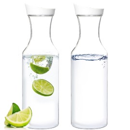 Youngever 2 Pack 50 Ounce Plastic Carafe, 1500ML Re-usable Clear Water Pitcher, Beverage Containers with Lids