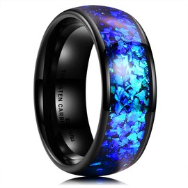 King Will Mens 8mm Black Tungsten Plating Wedding Ring Inlay Blue Purple Fragments Engagement Band 10.5