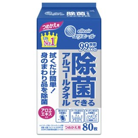 エリエール ウェットティシュー 除菌 アルコールタイプ ボトル つめかえ用 80枚 除菌できるアルコールタオル
