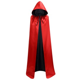 Sanmoury - Capa unisex de satén reversible con capucha para Navidad, fiesta de Halloween, vampiros, Pascua, cosplay, capa (negro + rojo, M)