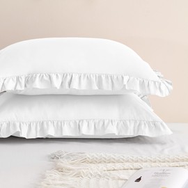 LINENOVA Ruffled Pillow Cases Set of 2 - European Size 65×65cm - Ultra Soft Microfiber 2000TC Pillowcase - Pillow Cover with Envelope Closure - White