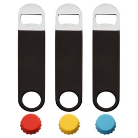 Bartender Bottle Openers, Beer Bottle Openers, Speed Openers 3 Pack Cold One. Professional Grade: Rubber Coated, Stainless Steel. 7 inch (black)