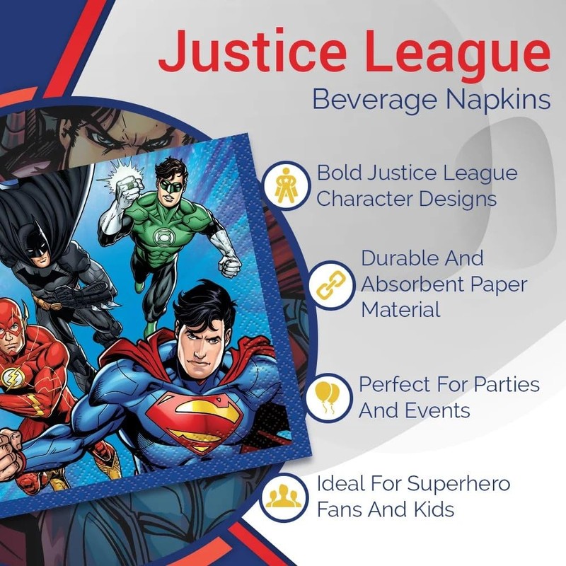 Unique Justice League Beverage Paper Napkins - 5" x 5",