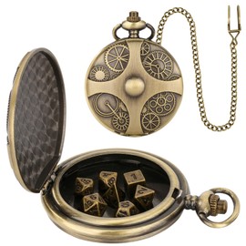 burkfeeg Mini DND Dice Set with Pocket Watch Case, Mini Dice, Dungeons and Dragons Dice, 7-Piece D&D Dice Set Made of Polyhedral Metal, Role Playing Board Game Accessories