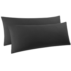 PiccoCasa Body Pillow Cover Pillowcase Microfiber Set of 2 Solid Color Zipper Pillow Covers Soft Long Pillowcase Washable Black 50x160cm