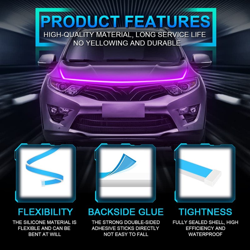 70'' Car Hood Atmosphere Light Strip, 12V Daytime Running Light