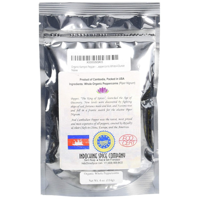 Organic Kampot Pepper - Rare Cambodian Peppercorns White 4 Ounce