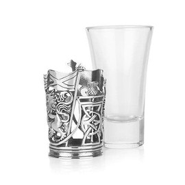 A E Williams Celtic Shot Glass 2 Oz on Pewter Holder Scotland Gift (Glass & Pewter, Rampant Lion)