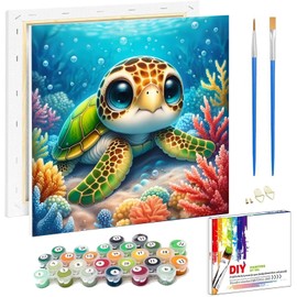 Paint by Numbers Children from 5 6 7 8 9 with Frame Sea Turtle Painting by Numbers from 5 6 7 8 9 10 Years Girls, DIY Acrylic Paint by Numbers Animals for Beginners for Home Decor (20 x 20 cm)