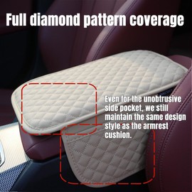 KAELTHAS Upgraded Leather Car Center Console Cushion Armrest Cover with 2 Storage Bags for Cars SUVs CUVs Interior Accessories Universal (Beige)