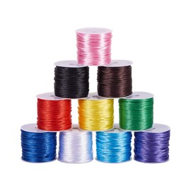 PH PandaHall Satin Cord, Fine Cord, 328.4 ft (100 m), 10 Colors, 0.08 inches (2 mm), Hand Braided, Thin Lace, Lattile Silk Cord, Beaded Cord, Nylon Cord, Hand Knitting Thread, Chinese Knitting, DIY