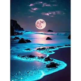 DPIDEA Diamond Painting Moon, 5D Diamond Painting Pictures for Adults, DIY Diamond Painting Landscape Round Stones Diamond Painting for Home Decor 30 x 40 cm