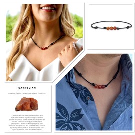 Luck Strings Carnelian Gemstone Beads Pendant Necklace with Adjustable Wax Nylon Cord - Unisex Beaded choker Men Women