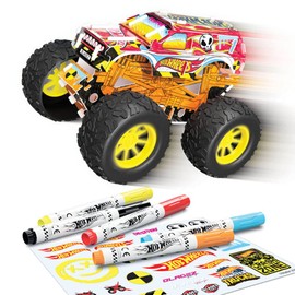 BLADEZ Hot Wheels Custom Monster Truck Kit, DIY Car, Make Your Own/Build Your Own, Pull Back Vehicle for kids, Customisable with pens and stickers, Creative Maker Kitz Toyz