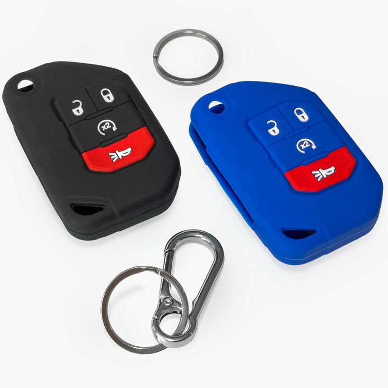 2-Pack Click&Fit Silicone Key Fob Covers Compatible with Jeep Wrangler