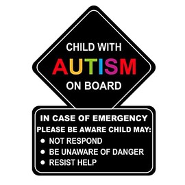 Child with Autism On Board Sticker,5pcs 4x5.5 inch Waterproof UV Protection Autism Alert Autistic Child Emergency Alert Sticker