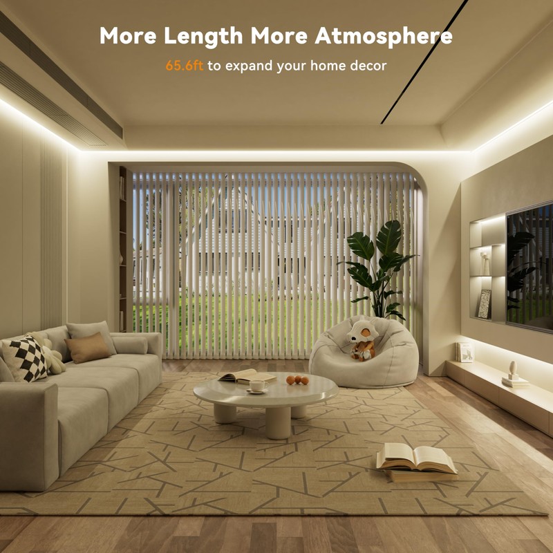PAUTIX COB LED Strip Light 65.6ft/20m,Work with Alexa/Google Assistant,9600 LEDs