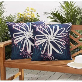 Pyonic Outdoor Waterproof Pillow Covers Pack of 2 Dahlia Water Resistant Decorative Outdoor Pillow Covers 18x18 inch Square Patio Pillows for Funiture Garden,Tent Sunbrella