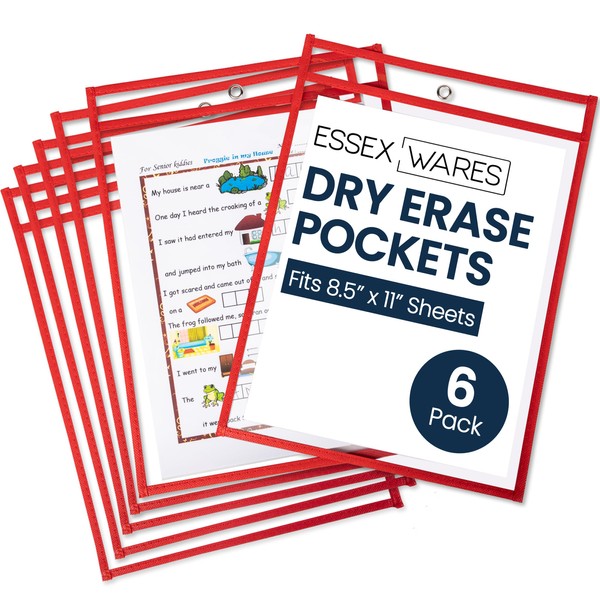Essex Wares - 6 Pack, Red, Dry Erase Pocket Document