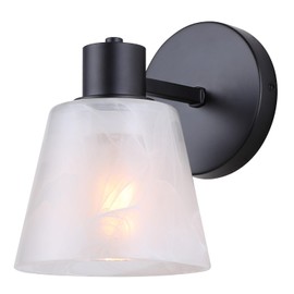 Luelle 1-Light Vanity Light – Matte Black Finish, Alabaster Glass Shade, Modern Transitional Design, Damp Rated for Bathroom Lighting