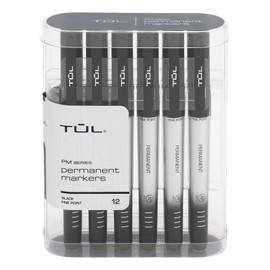 TUL® Permanent Markers, Fine Point, Silver Barrel, Black Ink, Pack of 12 Markers