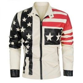 YXYSZZ Men's Faux American Flag Leather Jacket Lightweight Casual US Outwear Coat(S,Z3701)