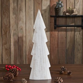 VHC Brands Christmas Tree Distressed White Wooden Figurine 15.75x5x1.5