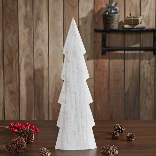 VHC Brands Christmas Tree Distressed White Wooden Figurine 15.75x5x1.5