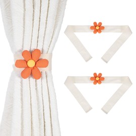uxcell Curtain Tiebacks, 2 Pack Cute Flower Curtain Ties Holdbacks Window Tie Backs Clips Decorative Rope Curtain Holdback Holder Handmade for Home Office Decor, Six-Petal Orange