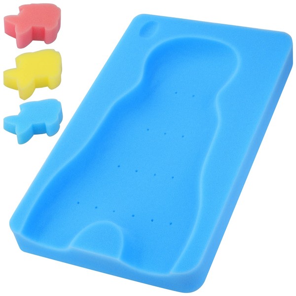 KECUCO Baby Bath Cushion, Baby Bath Sponge for Bathing Infant Bath Mat Newborn Bath Baby Essentials - Excellent Foam Odor Free (Blue)