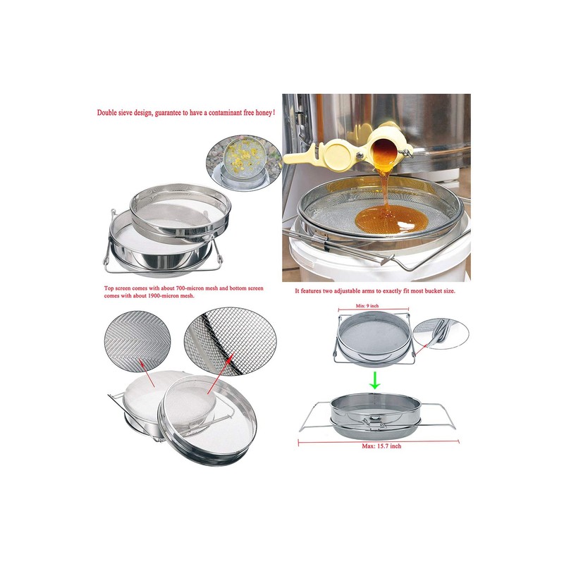 Honey Stainless Steel Strainer Double Sieve, Bee Keeping Equipment Filter