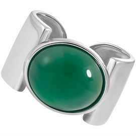 NicoWerk SRI1081 Women's 925 Silver Ring - Wide Silver Ring with Green Stone, Band Ring for Women - Statement Ring, Sterling Silver