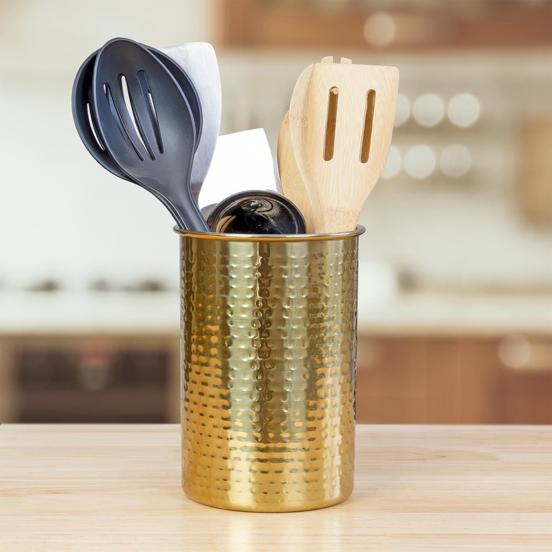 Darware Hammered Gold Kitchen Utensil Holder / 7-Inch Tool Caddy,