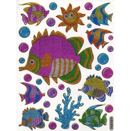 Fish Fish Animals Colourful Sticker 1 Sheet 135 mm x 100 mm Set of 30 Stickers Crafts Children Party Metallic Look