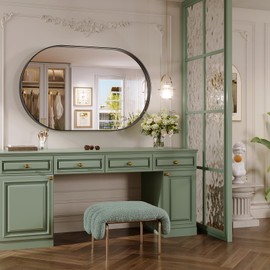 JIINGYO Black Oval Mirror for Bathroom, 40 x 30 Inch Oval Bathroom Vanity Mirrors for Wall, Metal Frame Mirror for Bedroom Living Room Entryway, Wall Decor, Hangs Horizontal or Vertical