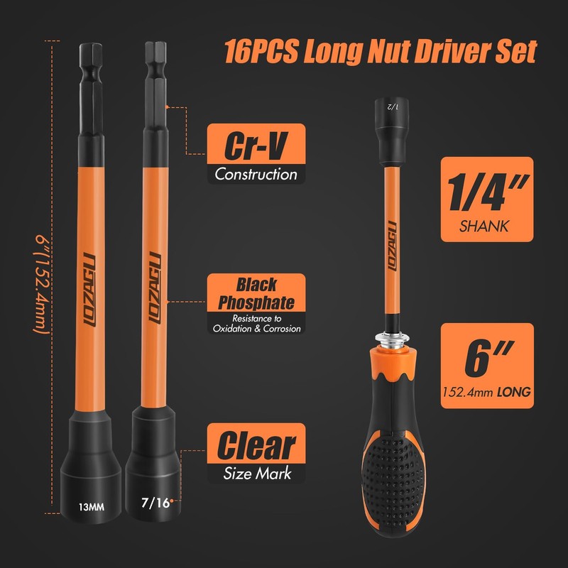 LOZAGU 33PCS Magnetic Nut Driver Set with Long Handle |
