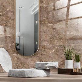 WALPLUS Marble Tile Stickers Glossy Waterproof Oil Proof Removeable Stick on Wall Backsplash DIY PVC for Bathroom Kitchen Home Decor Copper Brown 24 pcs 15cm(6")