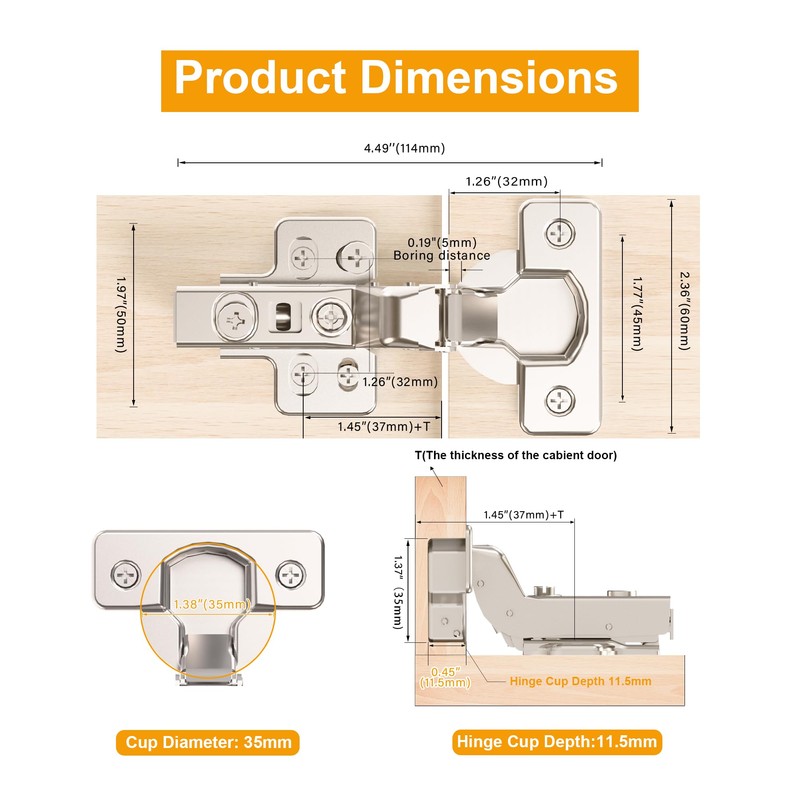 Luokim 2 Pack Inset Soft Close Cabinet Hinges, Frameless European